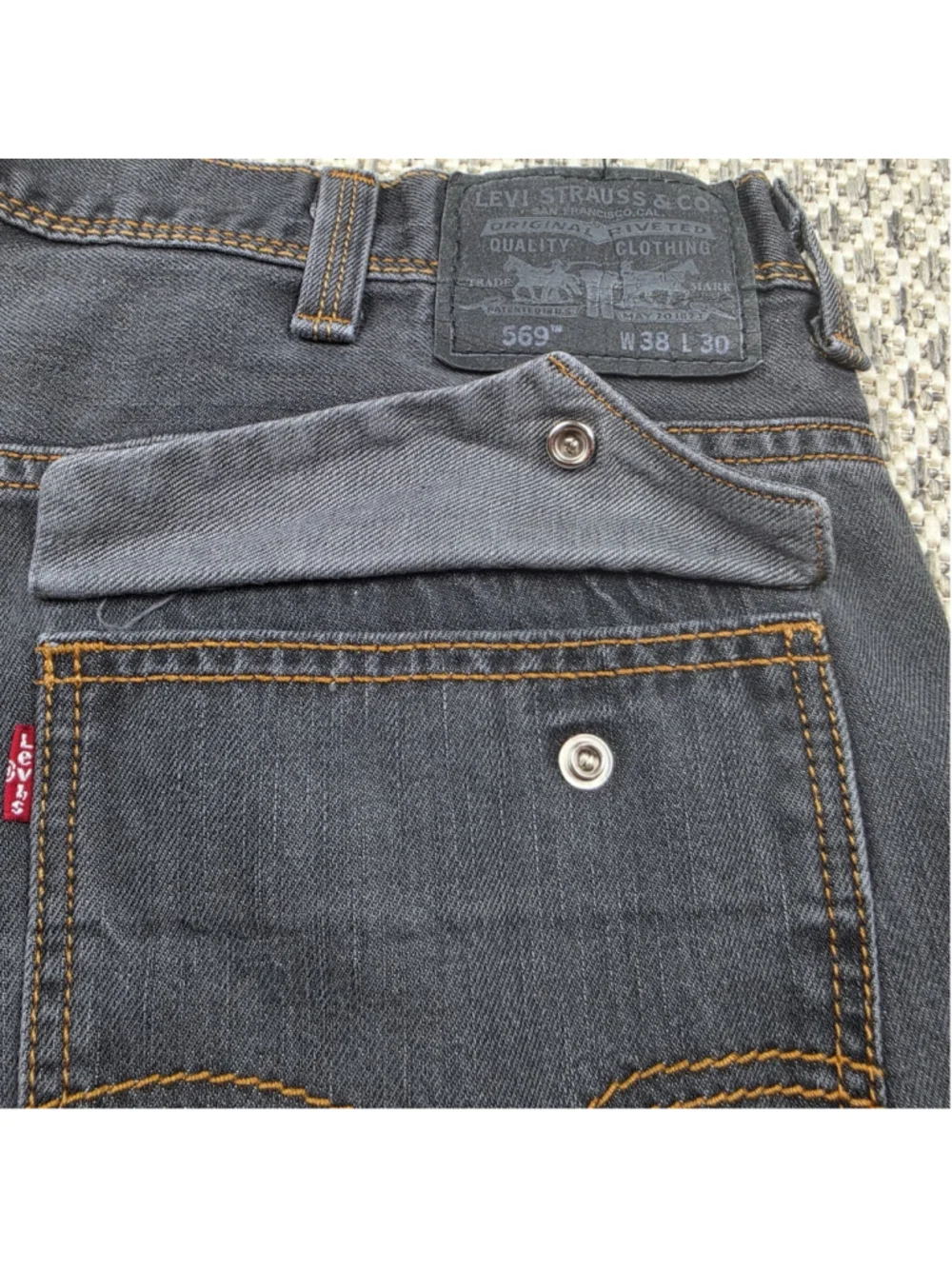 Levi’s 569 Loose Straight Black Jeans Men’s 38x30 Flap Pocket Denim Y2K